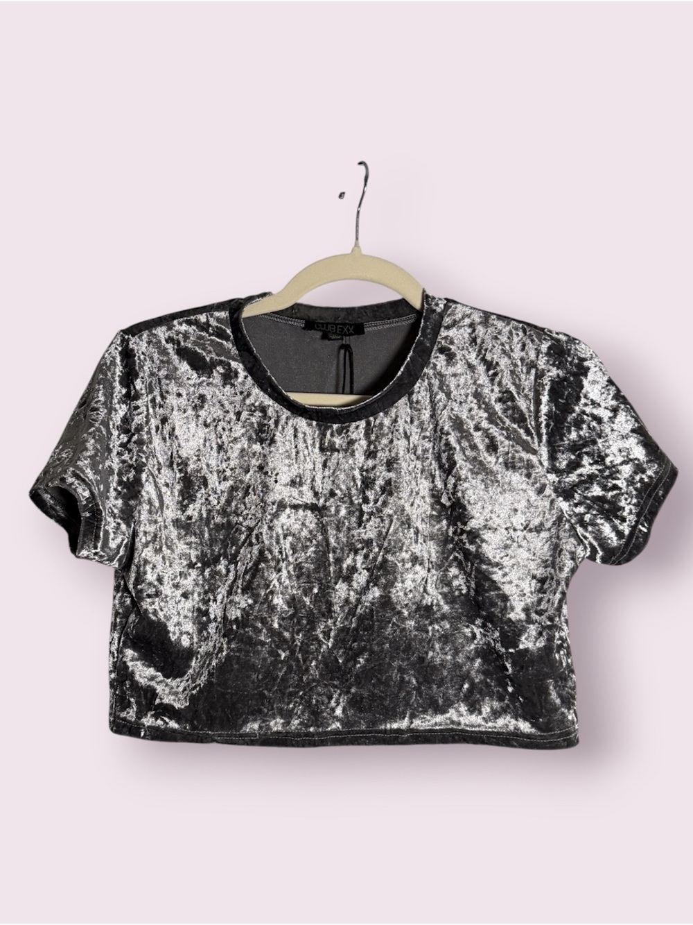 Dolls Kill Club Exx Sassy Solar Silver Crushed Velvet Crop Top Size Large